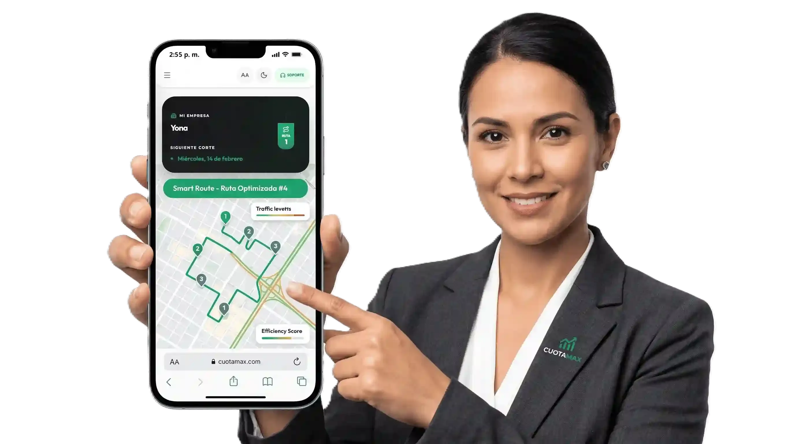Optimización de rutas inteligentes y mapa GPS en CuotaMax